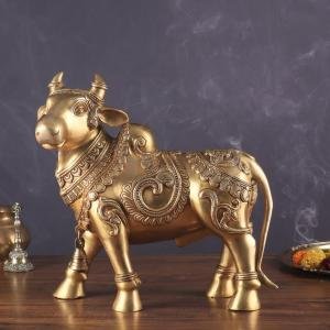 Pure Brass Large Standing Nandi Fully Engraved Sculpture | 14" Height | Sacred Hindu Art | Traditional Collection | Divine Presence | Jaipurio